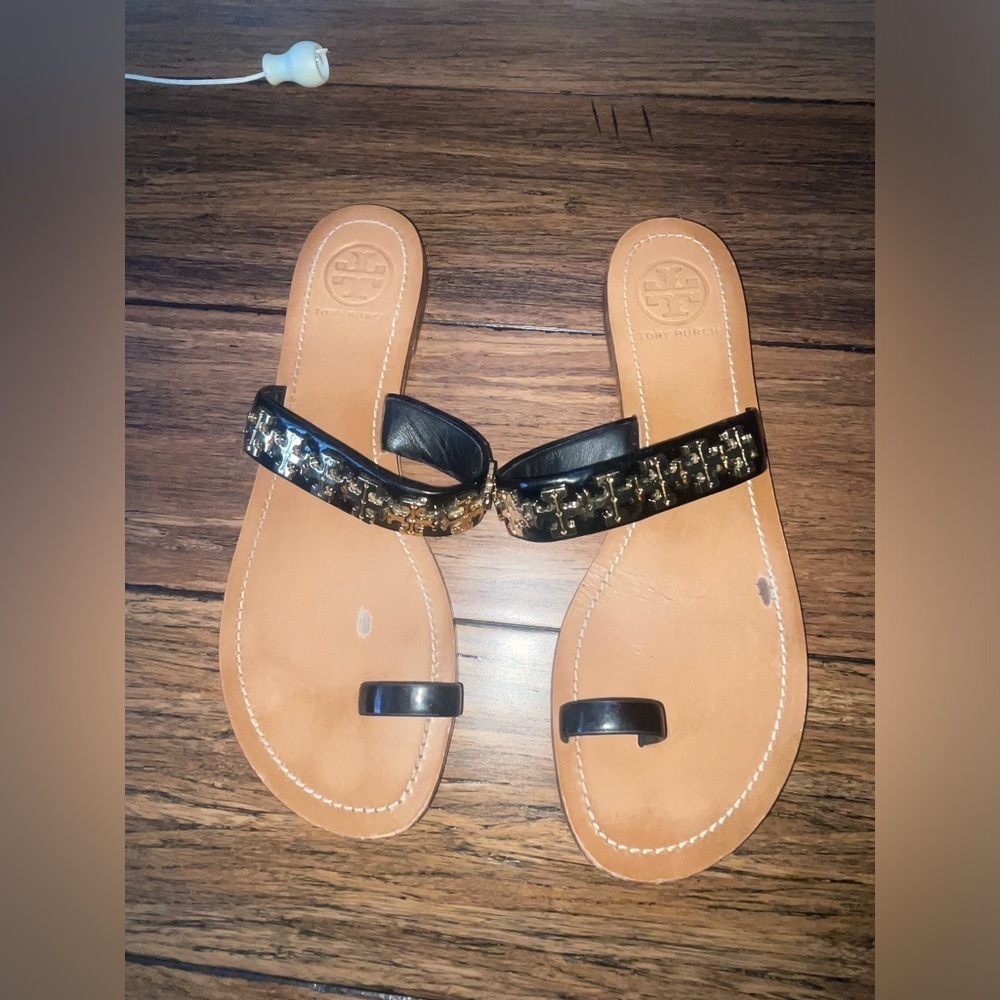 Rare Tory Burch miller sandals toe ring sandal logo sandal patent leather - Picture 16 of 16